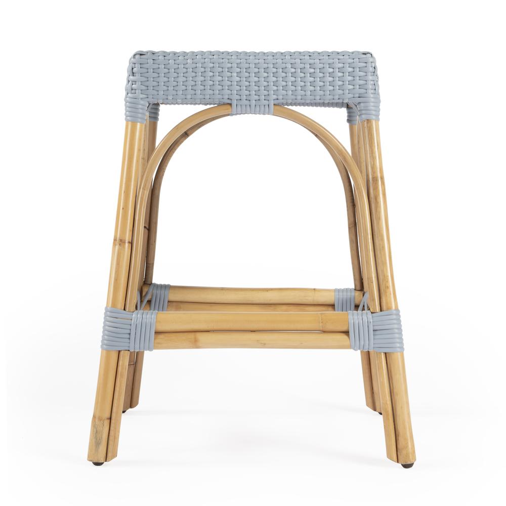 Robias Rectangular Rattan 24.5" Counter Stool, Baby Blue