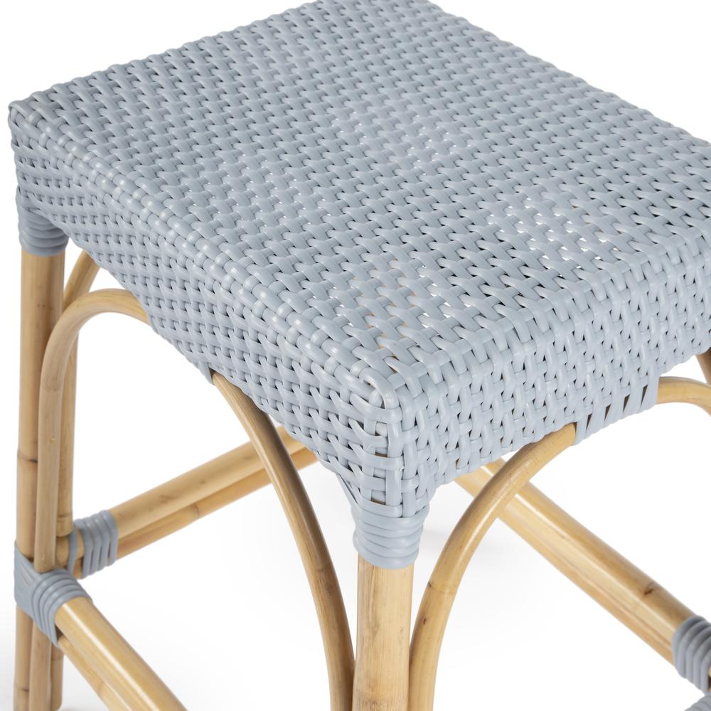 Robias Rectangular Rattan 24.5" Counter Stool, Baby Blue