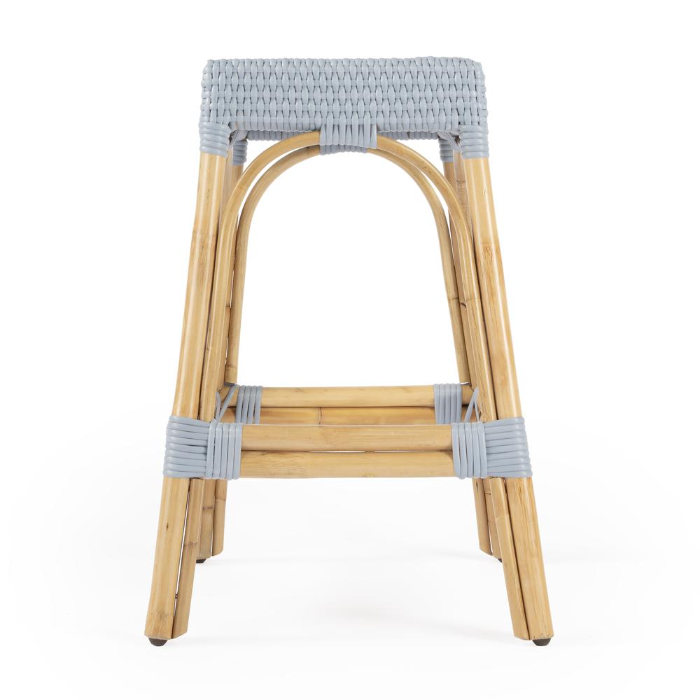 Robias Rectangular Rattan 24.5" Counter Stool, Baby Blue
