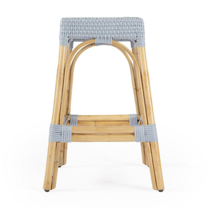 Robias Rectangular Rattan 24.5" Counter Stool, Baby Blue