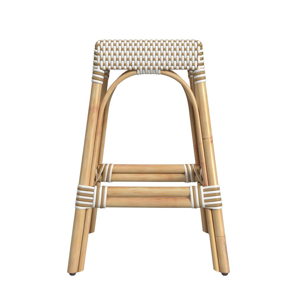 Robias Rectangular Rattan 24.5" Counter Stool, White and Tan Dot