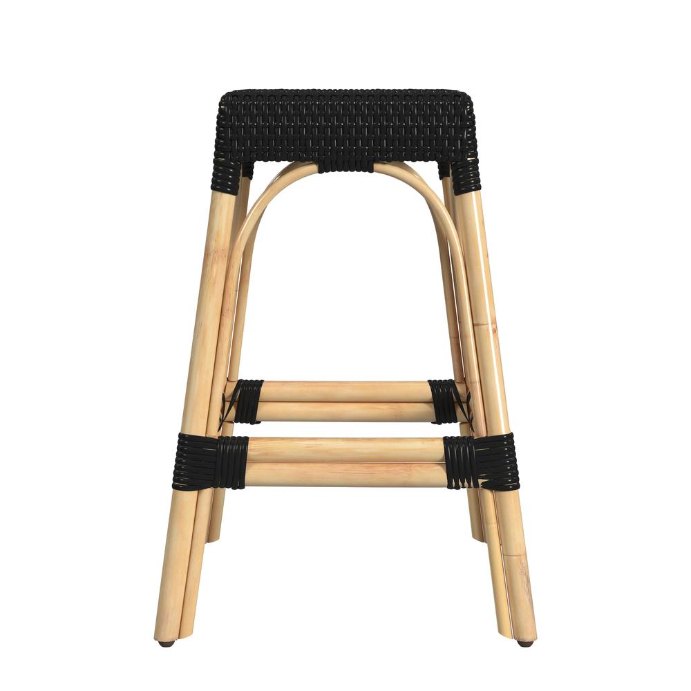 Robias Rectangular Rattan 24.5" Counter Stool, Black
