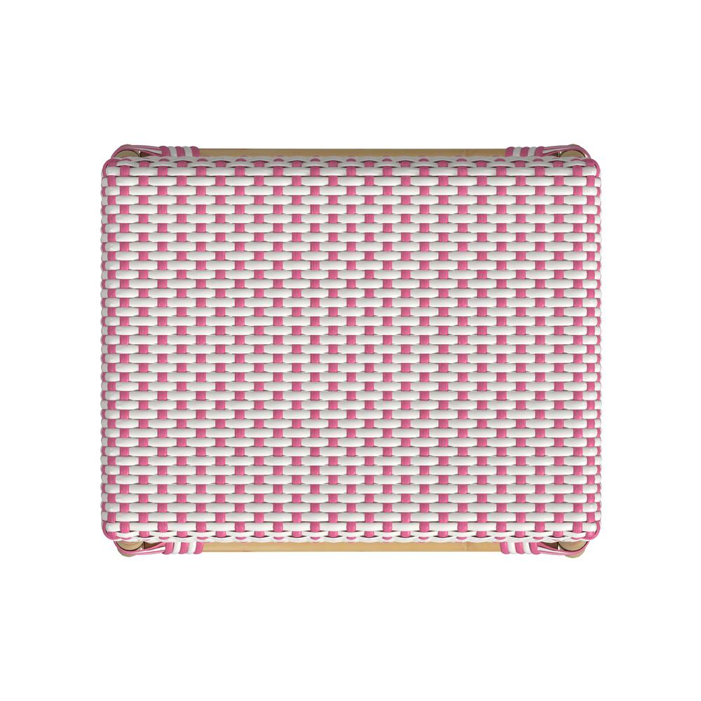 Robias Rectangular Rattan 24.5" Counter Stool, White and Pink Dot