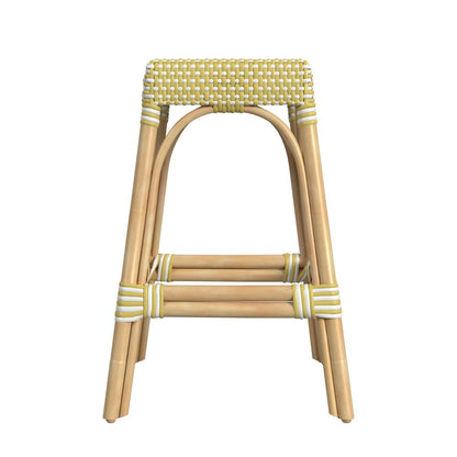 Robias Rectangular Rattan 24.5" Counter Stool, Yellow and White Dot