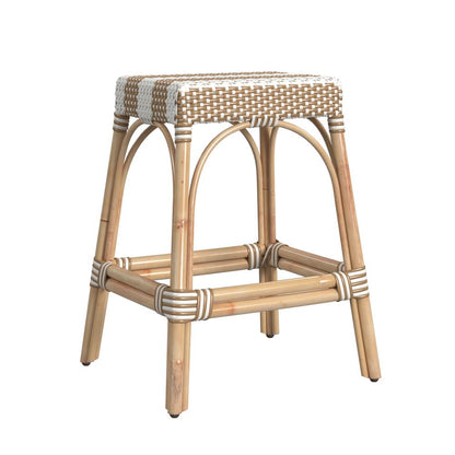 Robias Rectangular Rattan 24.5" Counter Stool, Tan and White Stripe