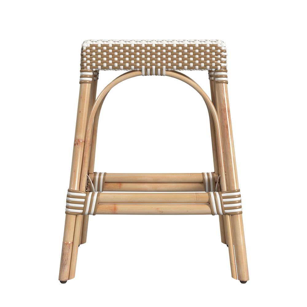 Robias Rectangular Rattan 24.5" Counter Stool, Tan and White Stripe