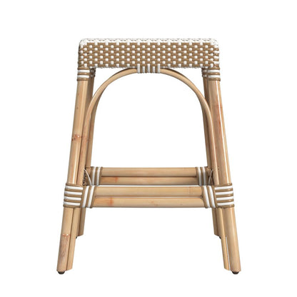 Robias Rectangular Rattan 24.5" Counter Stool, Tan and White Stripe