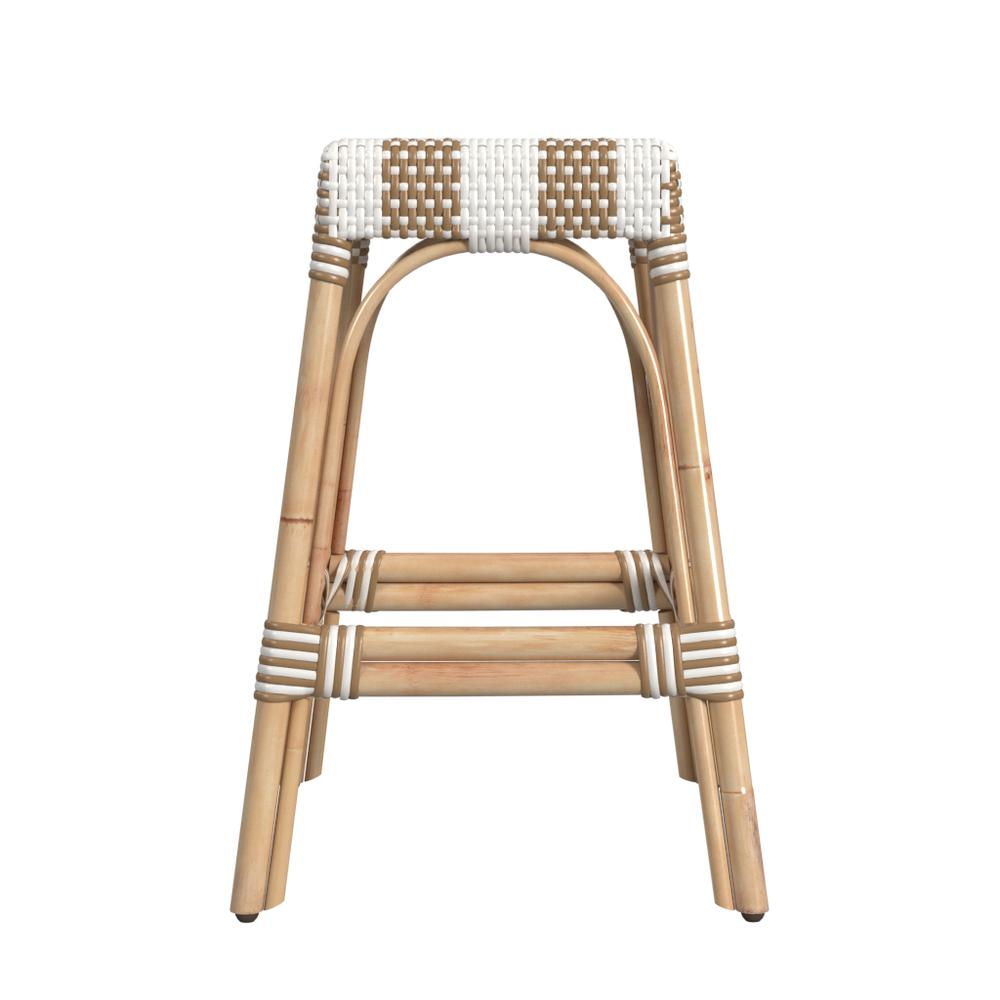 Robias Rectangular Rattan 24.5" Counter Stool, Tan and White Stripe