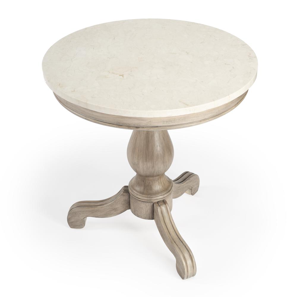 Danielle Marble 24" Pedestal Side Table, Tan/Beige