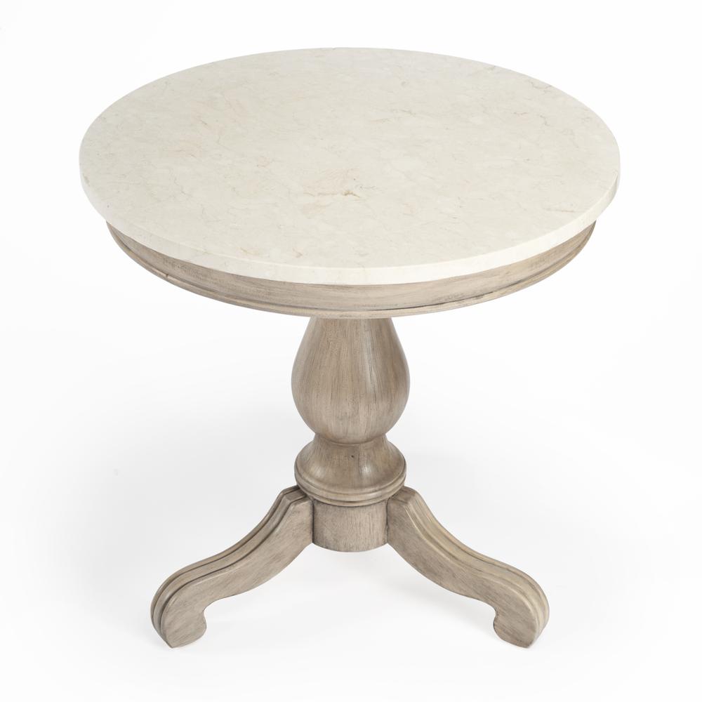 Danielle Marble 24" Pedestal Side Table, Tan/Beige