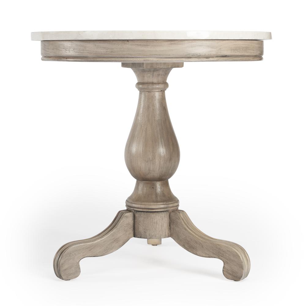 Danielle Marble 24" Pedestal Side Table, Tan/Beige