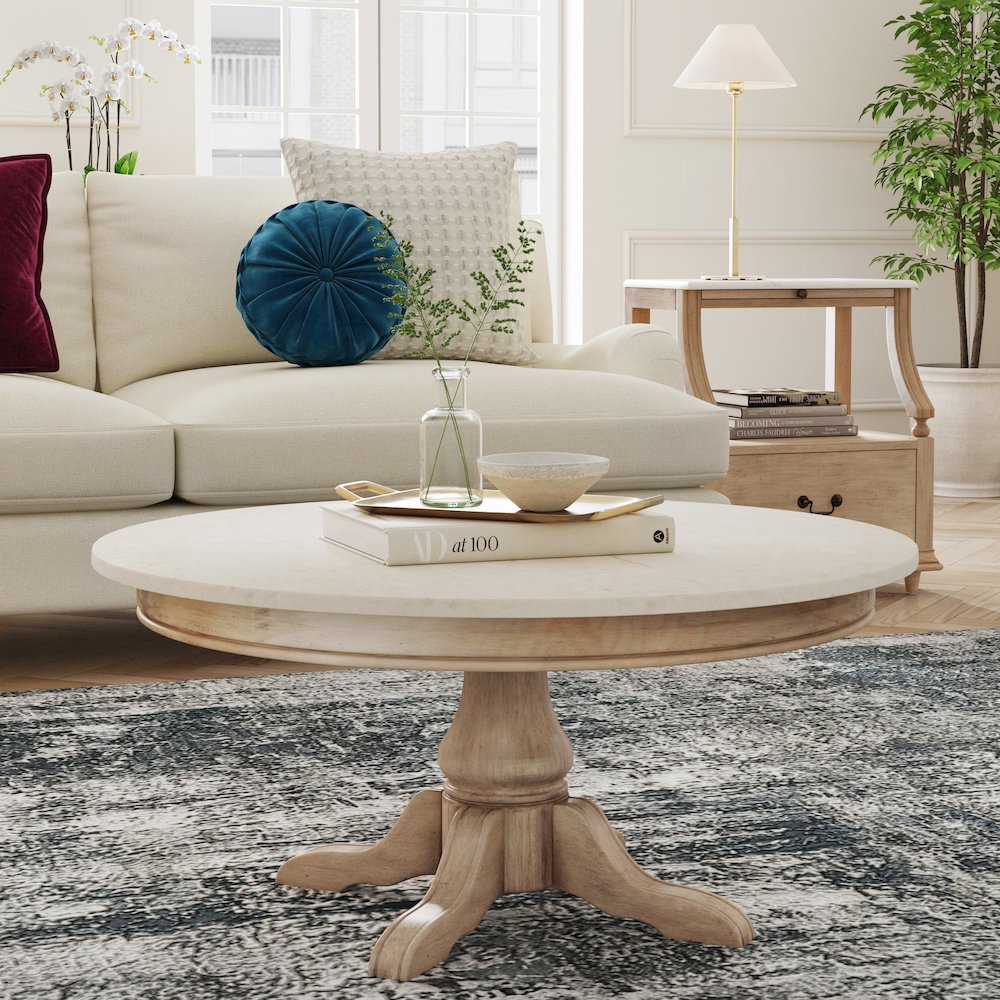 Danielle Marble Coffee Table, Tan/Beige