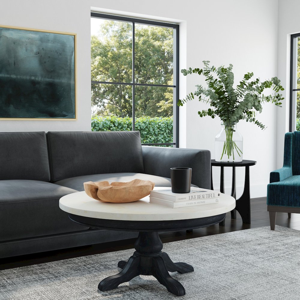 Danielle Marble Round Coffee Table, Black