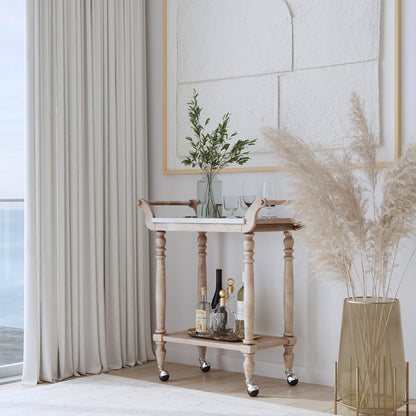 Danielle Marble Bar Cart, Tan/Beige