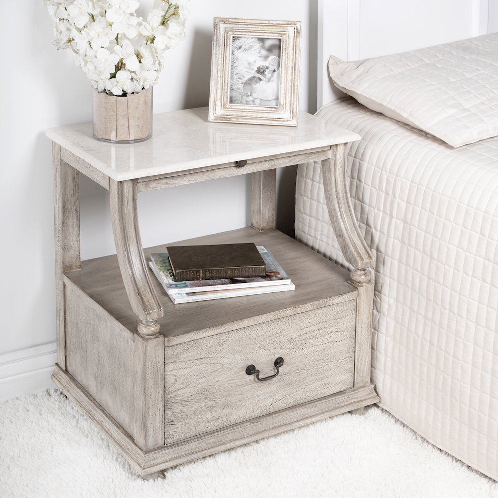 Mabel Marble 1 drawer Nightstand, Gray