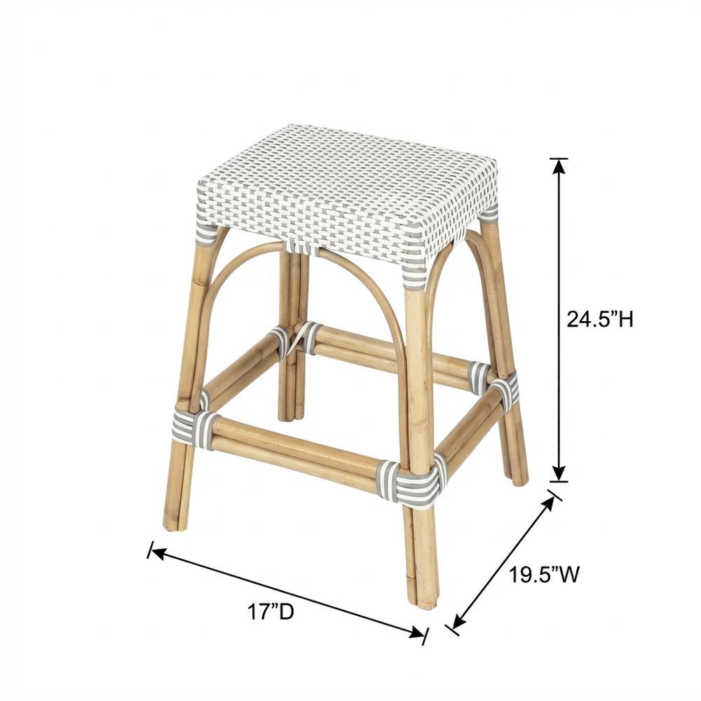 Rattan Counter Stool with Footrest, Coastal Bar Stool for Kitchen Dining Room