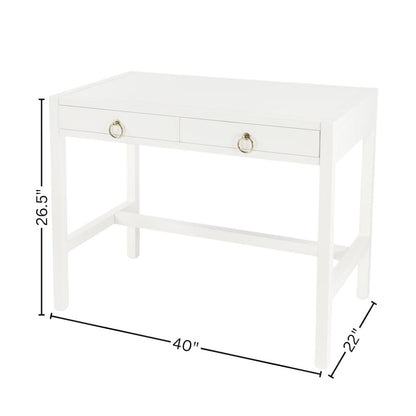 White Writing Desk with Drawer – Narrow Desk with Drawers for Home Use