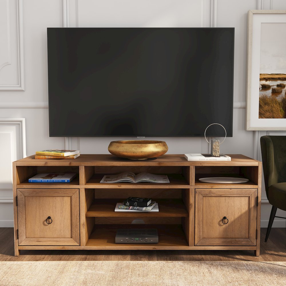 Lark Wood 65" TV Stand with Storage, Light Brown