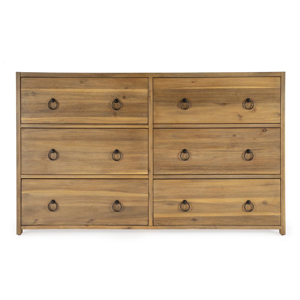 Lark 6 Drawer Natural Wood Dresser, Light Brown