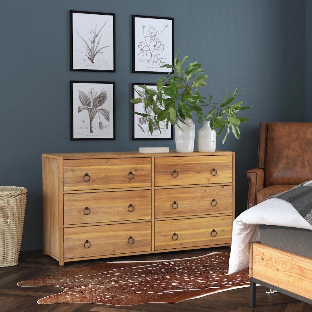 Lark 6 Drawer Natural Wood Dresser, Light Brown