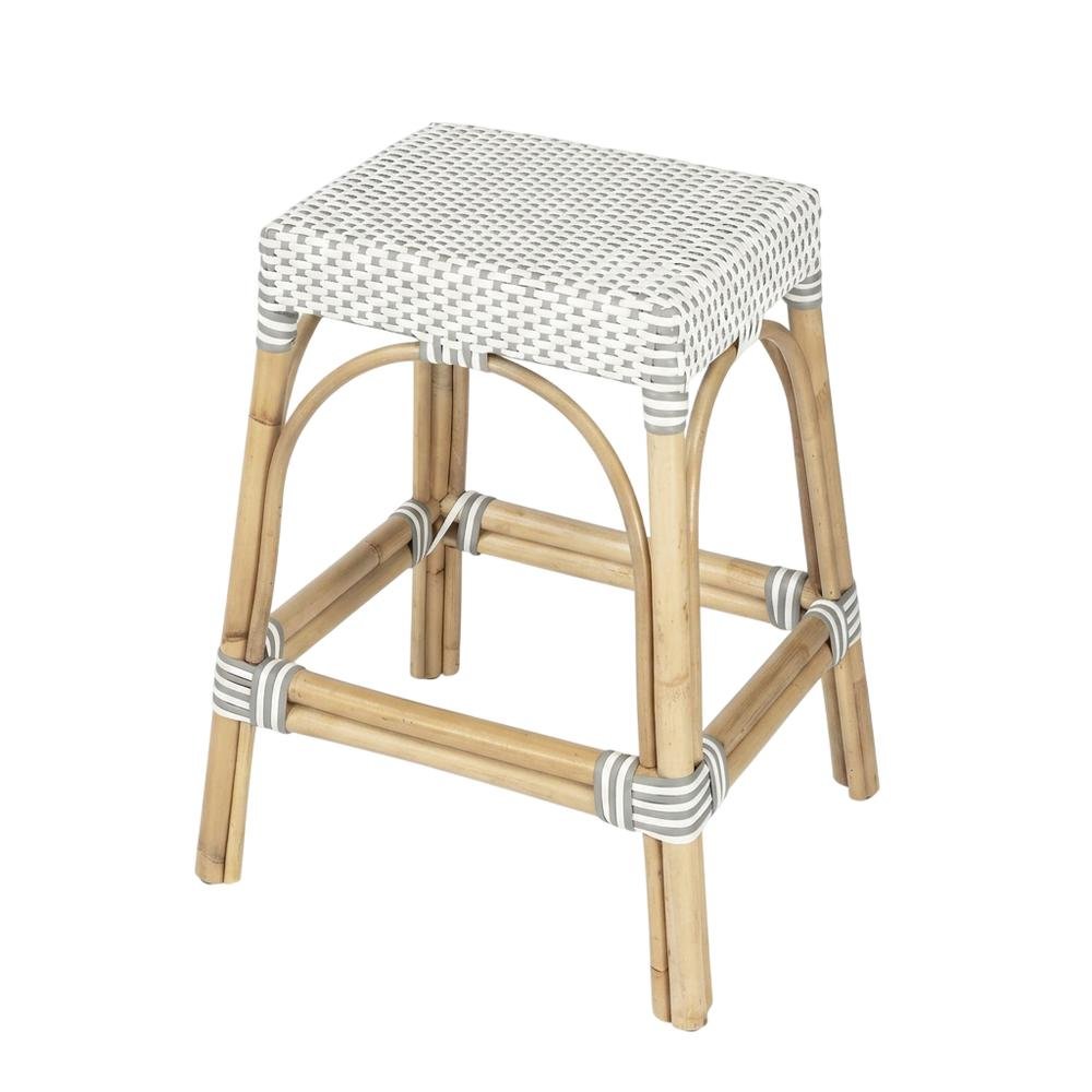 Rattan Counter Stool with Footrest, Coastal Bar Stool for Kitchen Dining Room