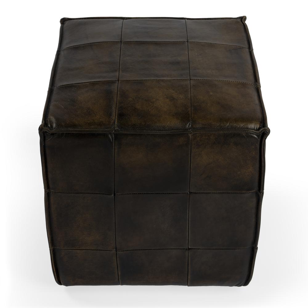 Leon Leather Cube Ottoman, Dark Brown
