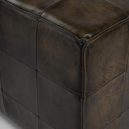 Leon Leather Cube Ottoman, Dark Brown