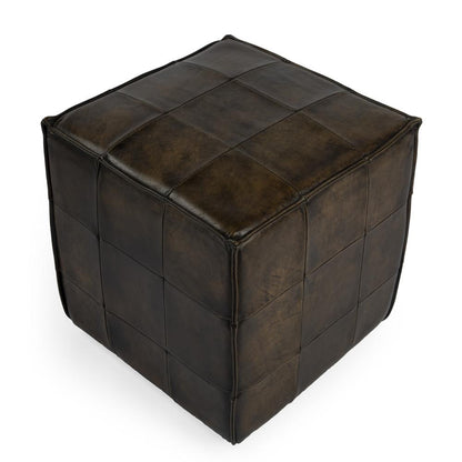 Leon Leather Cube Ottoman, Dark Brown