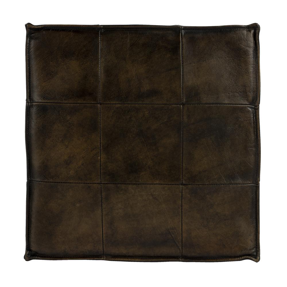 Leon Leather Cube Ottoman, Dark Brown