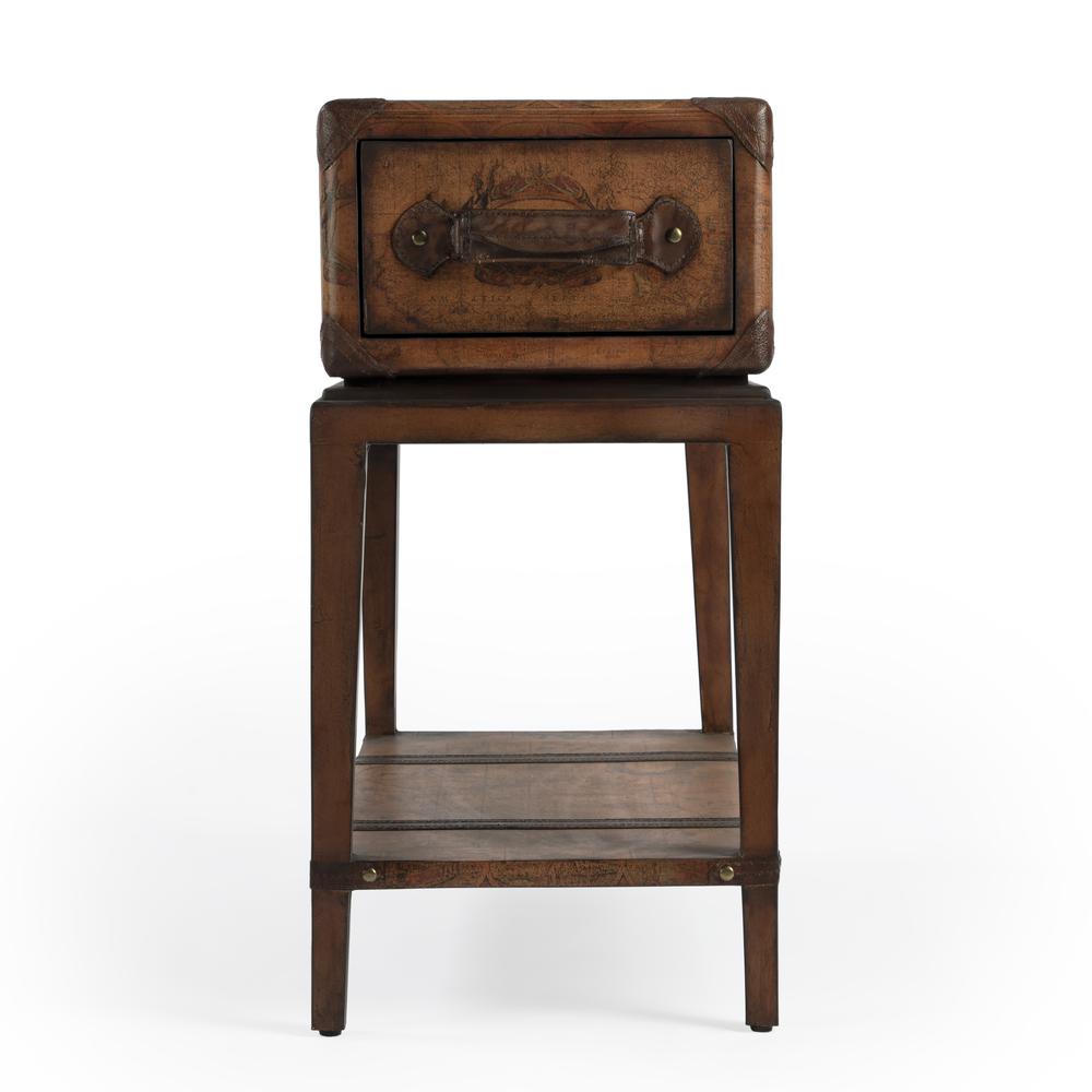 Vasco Old World Map Side Table, Medium Brown