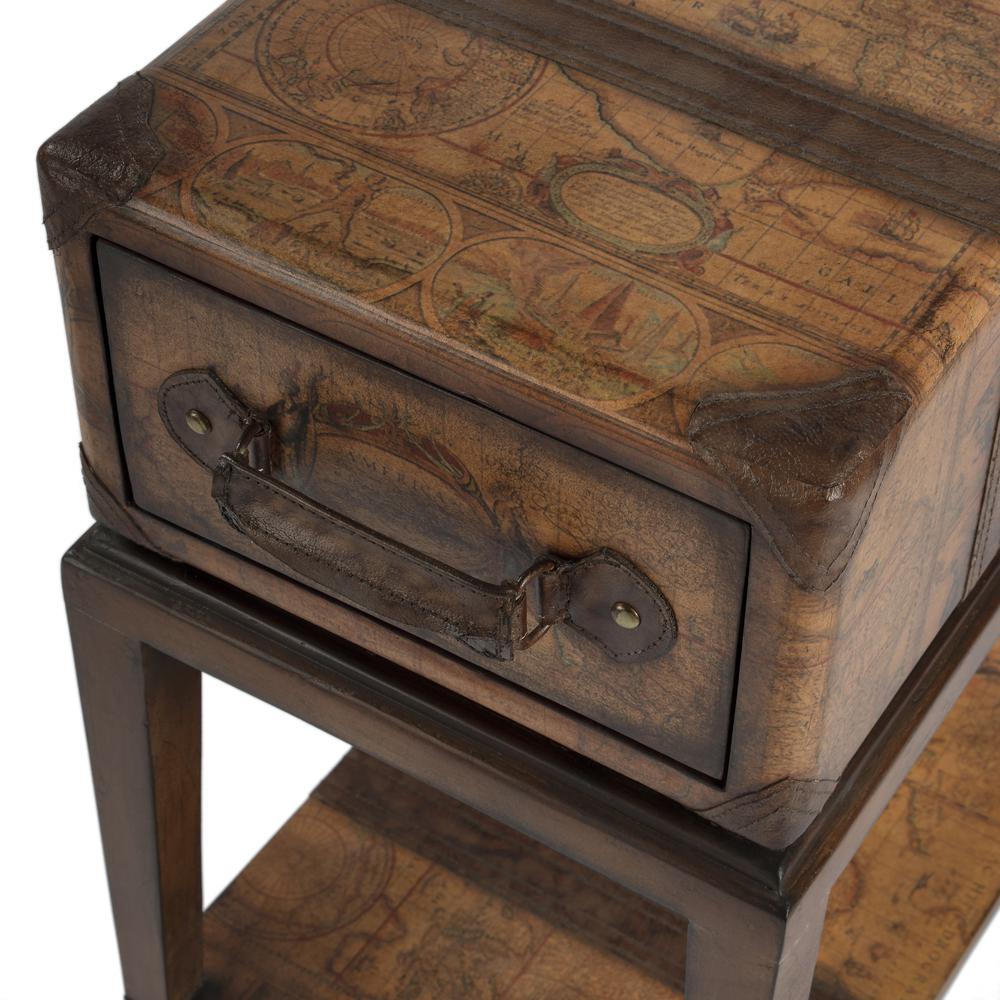 Vasco Old World Map Side Table, Medium Brown
