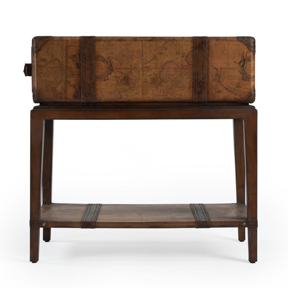 Vasco Old World Map Side Table, Medium Brown