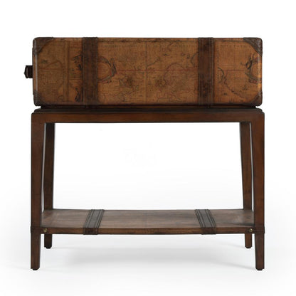 Vasco Old World Map Side Table, Medium Brown
