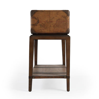 Vasco Old World Map Side Table, Medium Brown