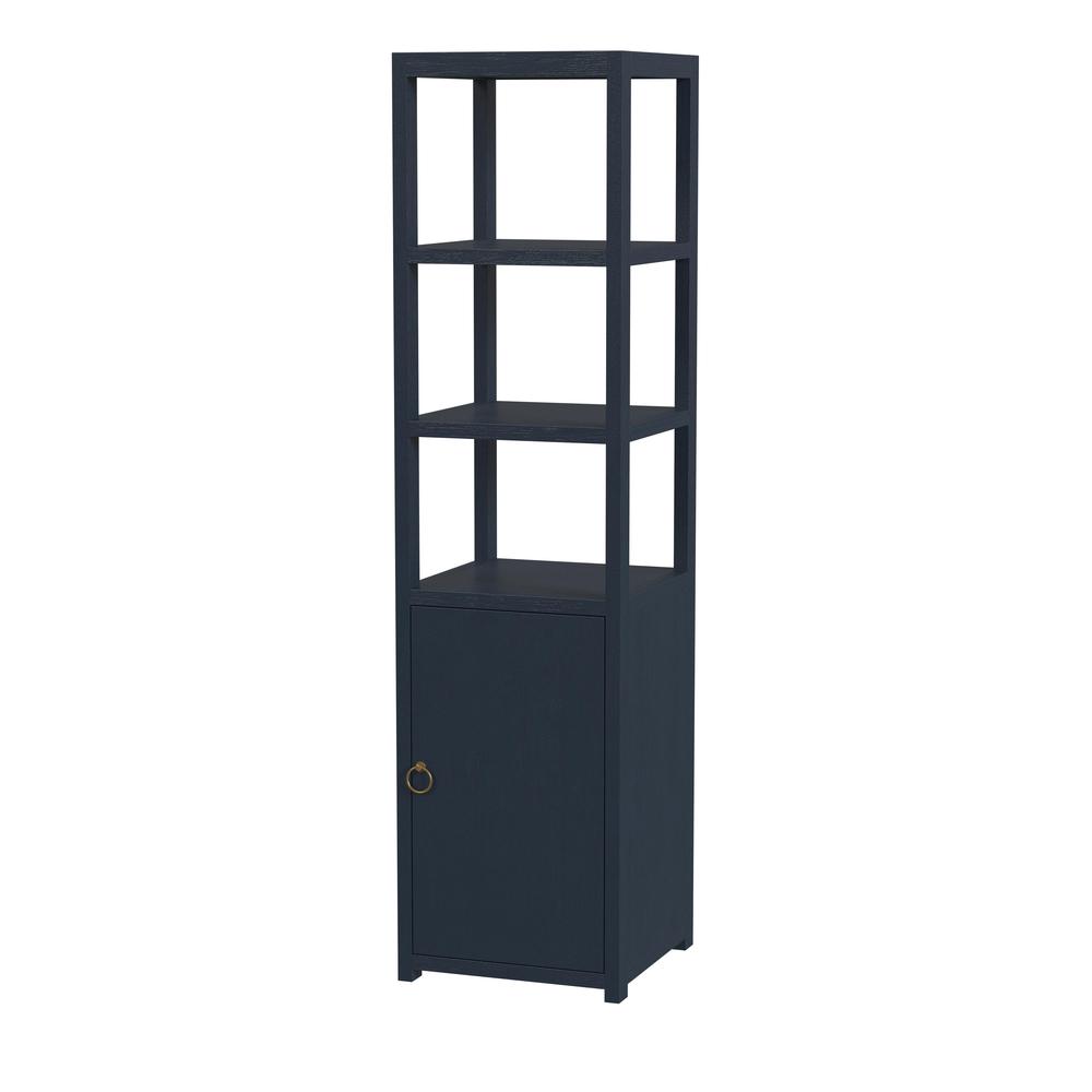 Lark 3- Tier 1 Door Narrow  Etagere Bookcase, Navy Blue