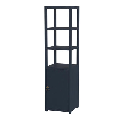 Lark 3- Tier 1 Door Narrow  Etagere Bookcase, Navy Blue