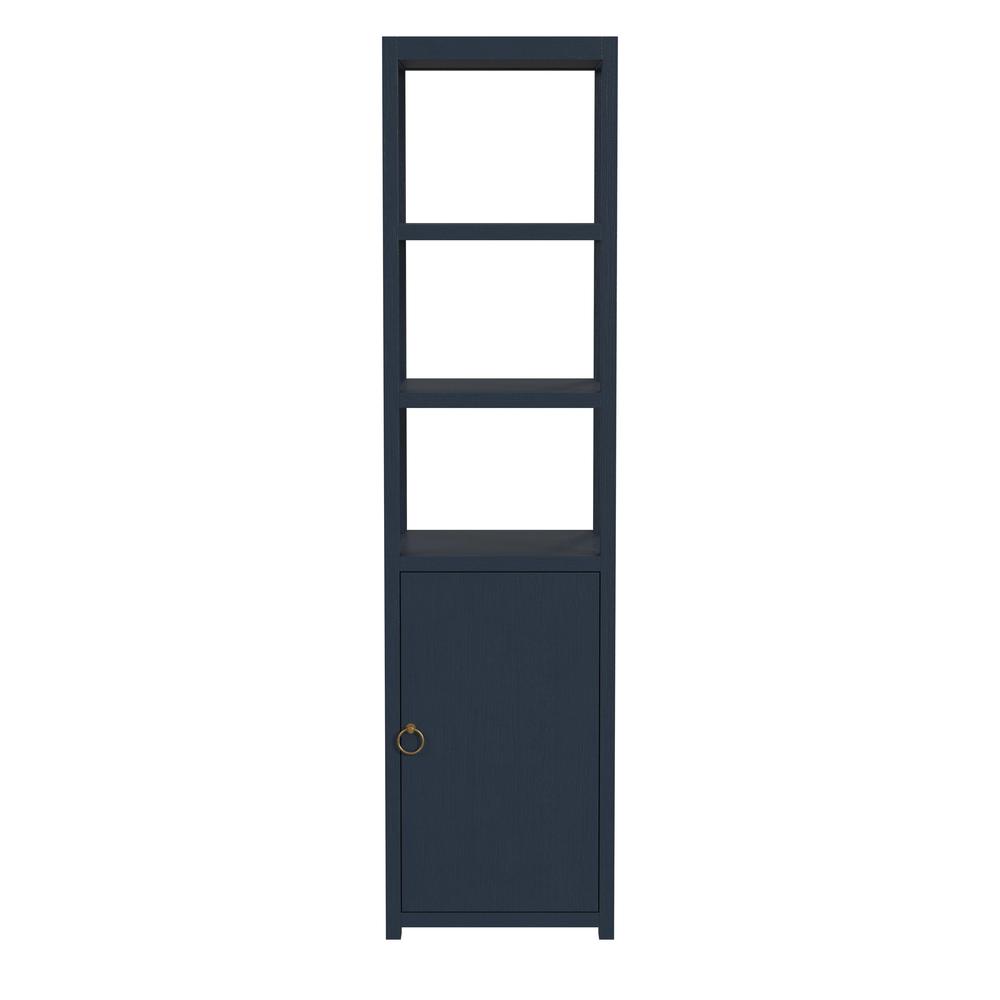 Lark 3- Tier 1 Door Narrow  Etagere Bookcase, Navy Blue