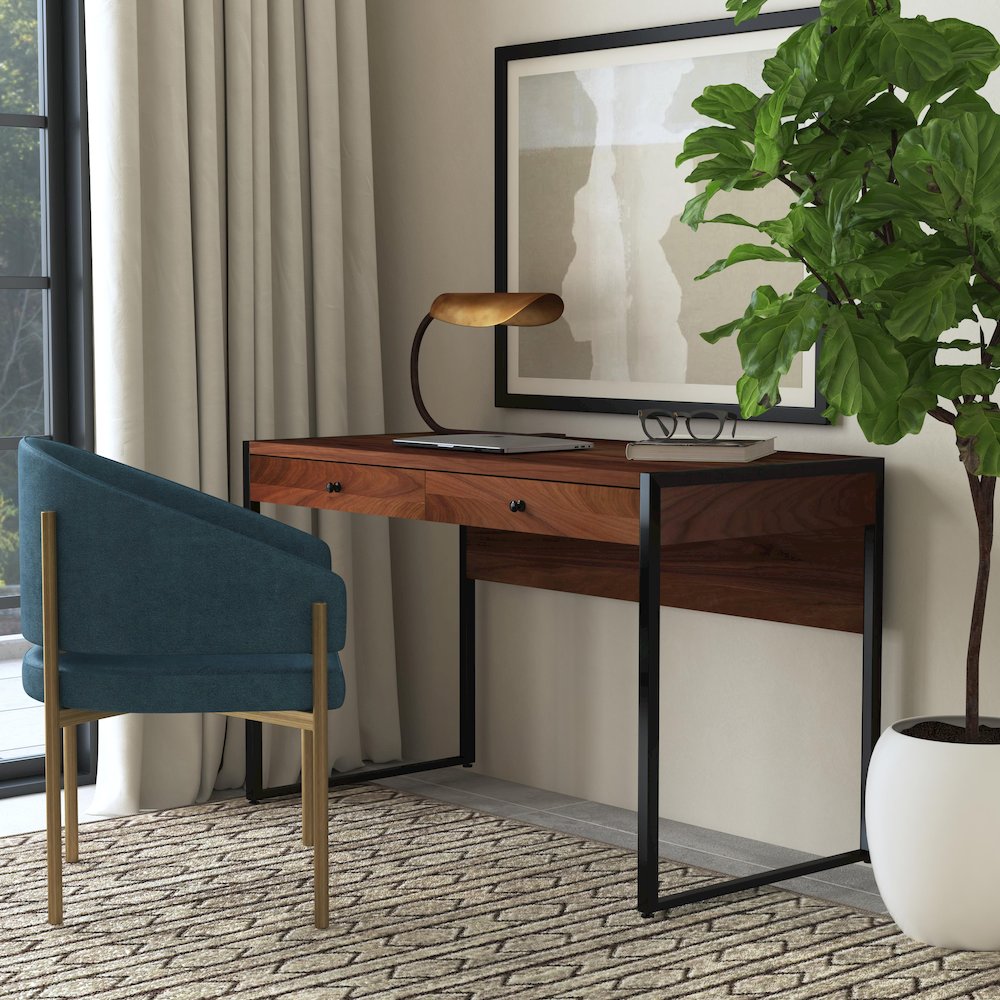 Drake 2-Drawer Walnut Writing Desk, Medium Brown