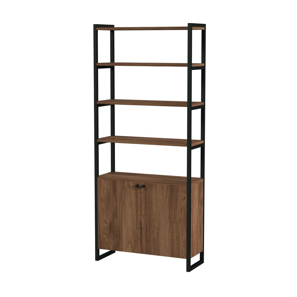 Drake 73" Two Door Walnut Bookcase Etagere, Medium Brown