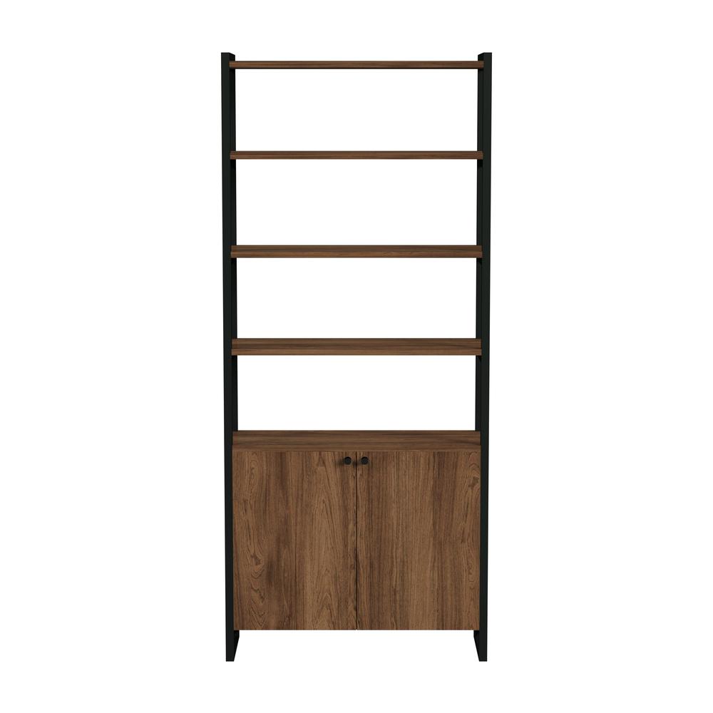 Drake 73" Two Door Walnut Bookcase Etagere, Medium Brown