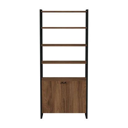 Drake 73" Two Door Walnut Bookcase Etagere, Medium Brown