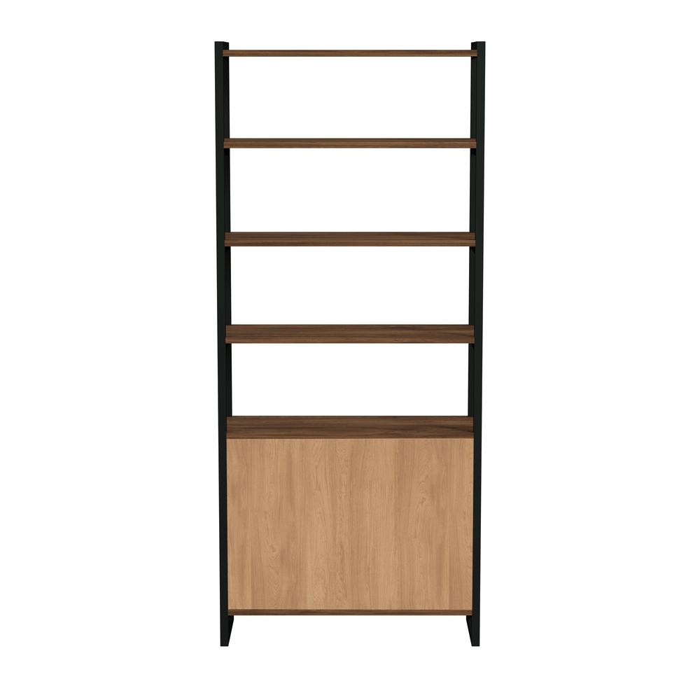 Drake 73" Two Door Walnut Bookcase Etagere, Medium Brown