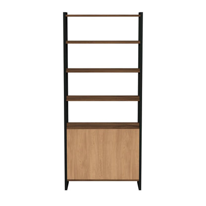 Drake 73" Two Door Walnut Bookcase Etagere, Medium Brown