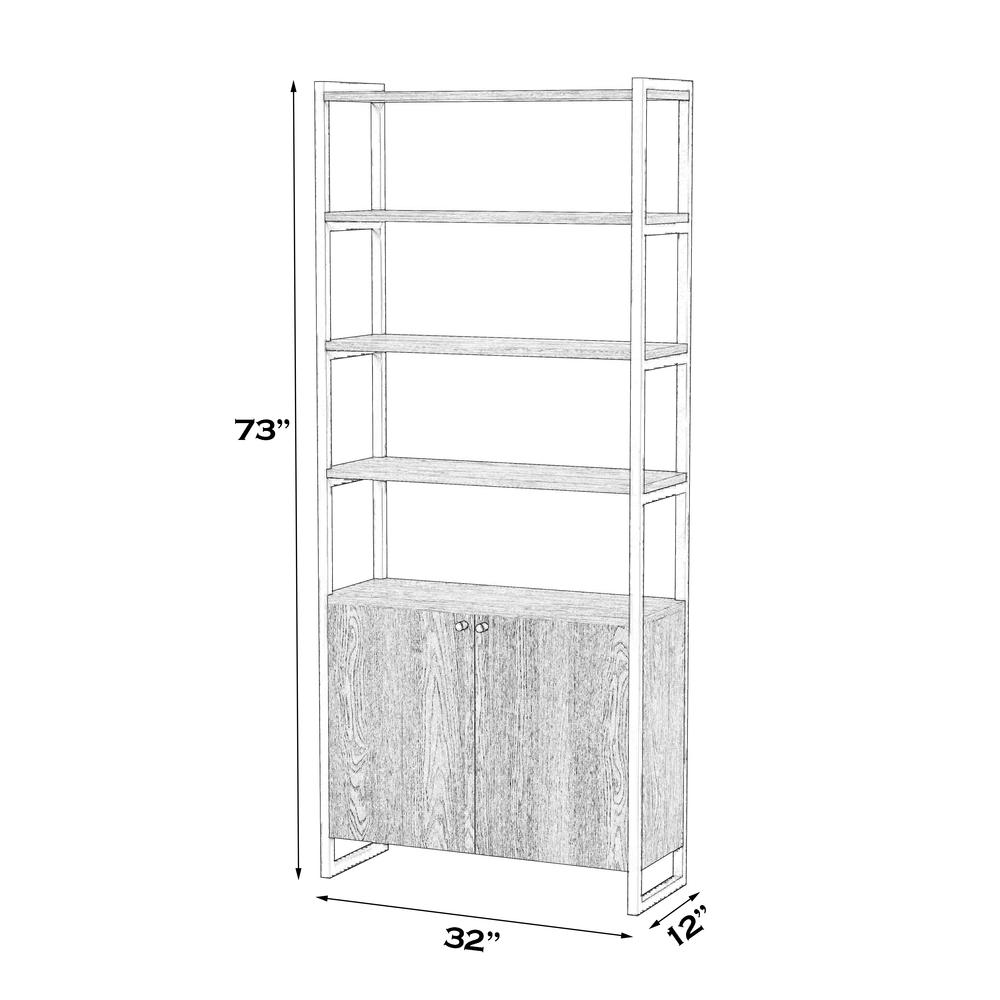 Drake 73" Two Door Walnut Bookcase Etagere, Medium Brown