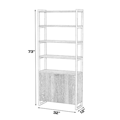 Drake 73" Two Door Walnut Bookcase Etagere, Medium Brown