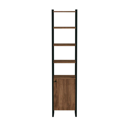 Drake 73" Narrow Walnut Bookcase with Storage, Medium Brown
