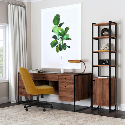 Drake 73" Narrow Walnut Bookcase with Storage, Medium Brown