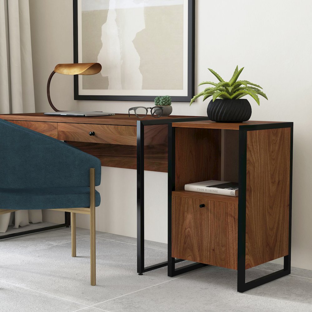 Drake One Drawer File Cabinet with Storage, Medium Brown