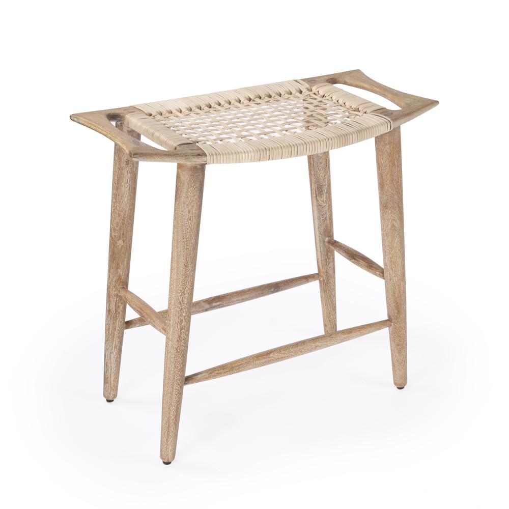 Tristan Natural Wood & Rattan 24.75" Counter Stool, Light Brown