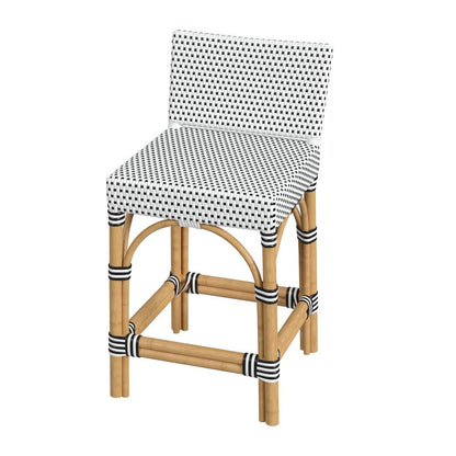 Serienna Rectangular Rattan Low Back 24.5" Counter Stool, Black and White